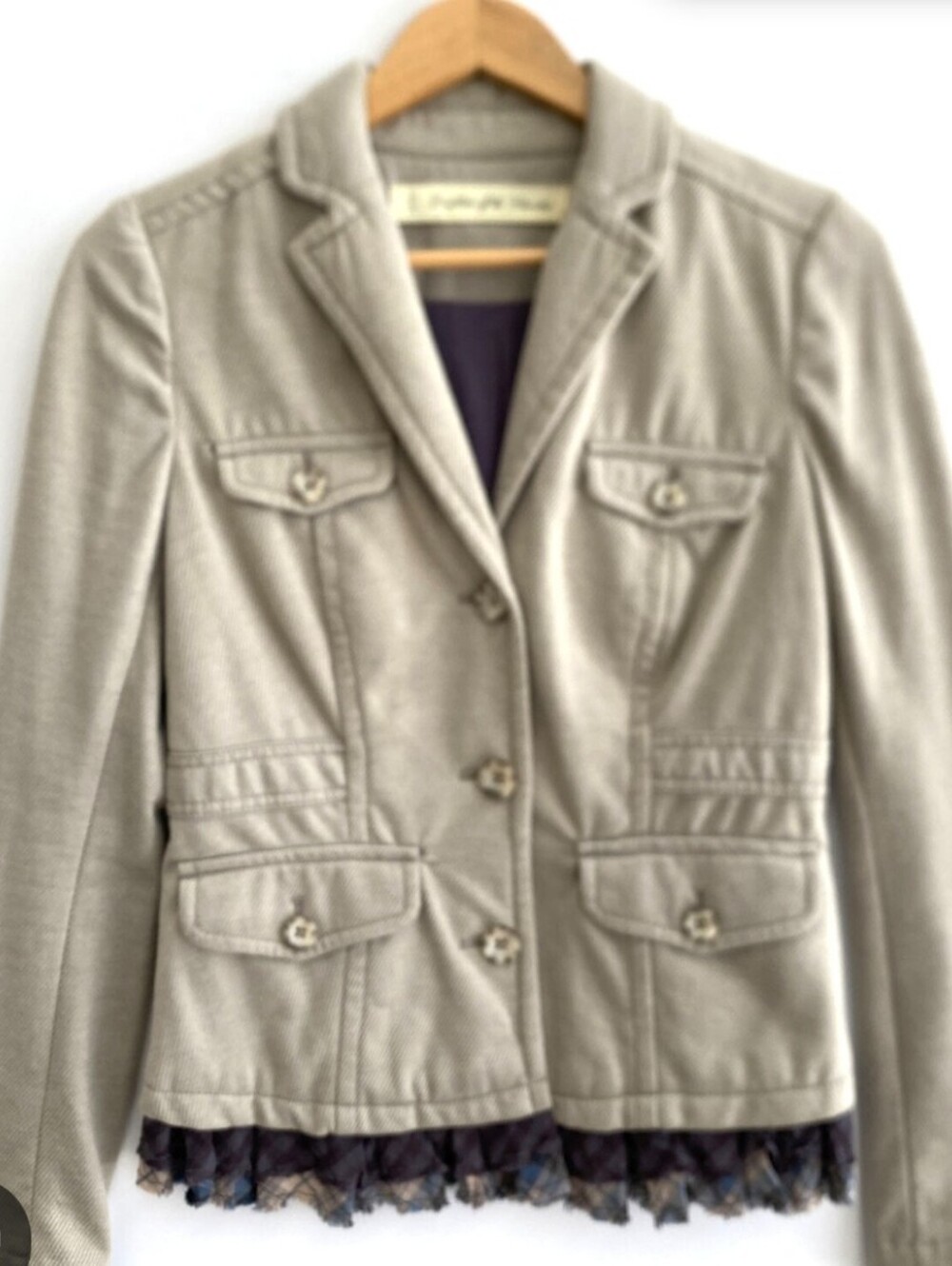 Anthropologie Beige Blazer with Ruffle Hem